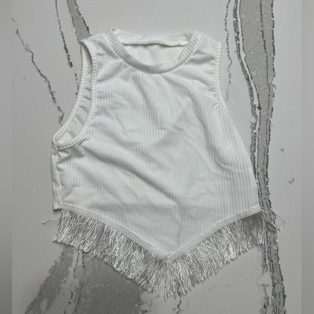 White Fringe Crop Top